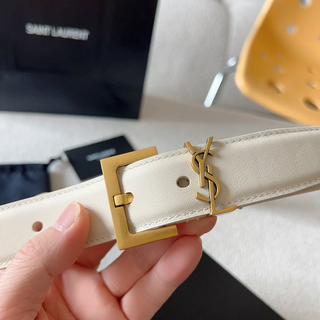 YSL 25S BELT 30 MM IN CREAM WHITE CALFSKIN 571019