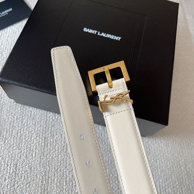 YSL 25S BELT 30 MM IN CREAM WHITE CALFSKIN 571019