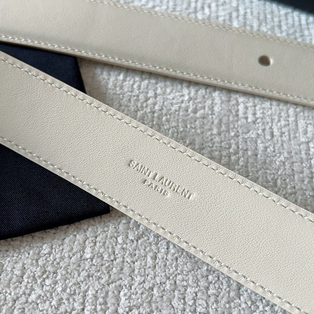 YSL 25S BELT 30 MM IN CREAM WHITE CALFSKIN 571019