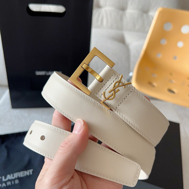 YSL 25S BELT 30 MM IN CREAM WHITE CALFSKIN 571019