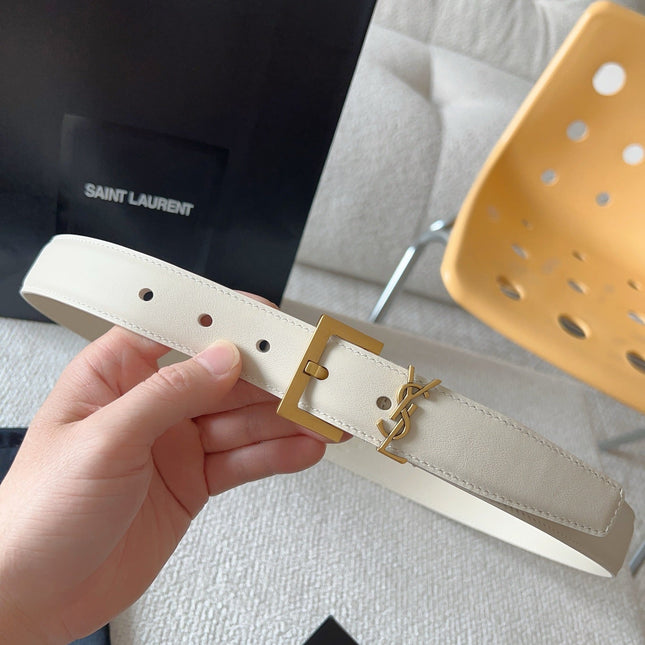 YSL 25S BELT 30 MM IN CREAM WHITE CALFSKIN 571019