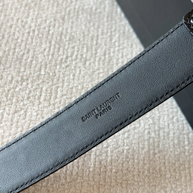 YSL 25S BELT 30 MM IN BLACK CALFSKIN SNAKE-EMBOSSED 571010