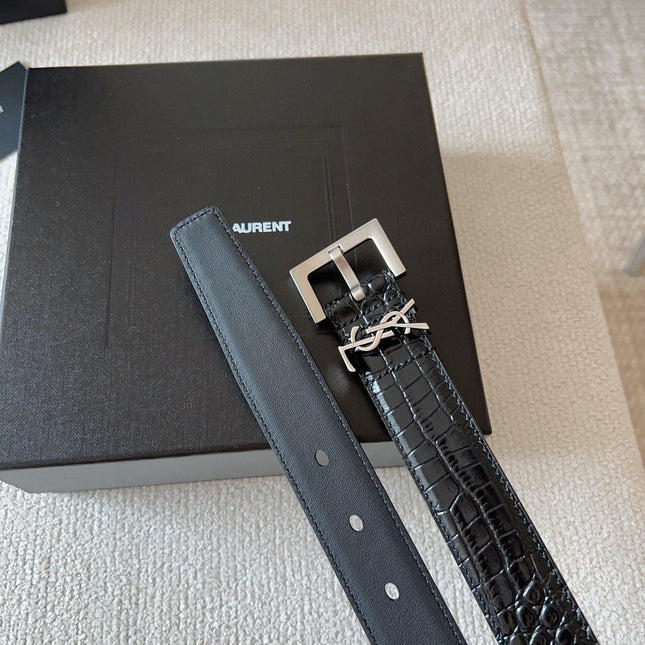YSL 25S BELT 30 MM IN BLACK CALFSKIN SNAKE-EMBOSSED 571010