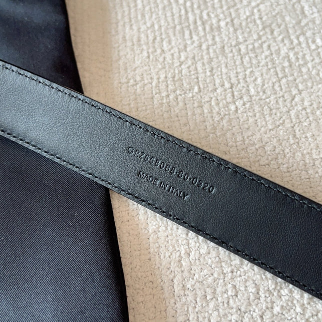 YSL 25S BELT 30 MM IN BLACK CALFSKIN SNAKE-EMBOSSED 571011