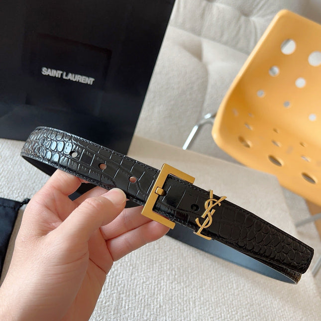 YSL 25S BELT 30 MM IN BLACK CALFSKIN SNAKE-EMBOSSED 571011