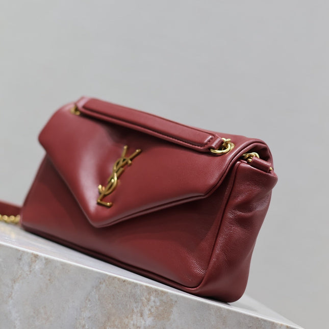 YSL 25S CALYPSO HANDBAG 26 IN BURGUNDY LAMBSKIN GOLD HARDWARE