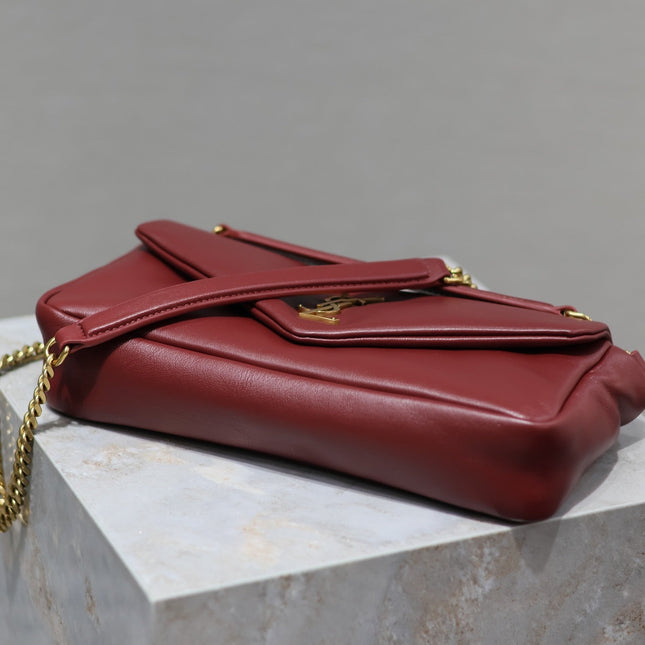 YSL 25S CALYPSO HANDBAG 26 IN BURGUNDY LAMBSKIN GOLD HARDWARE