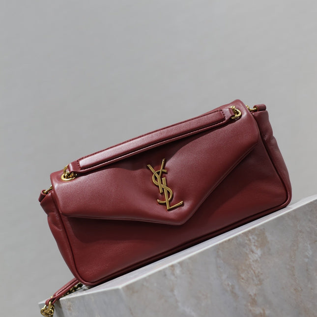 YSL 25S CALYPSO HANDBAG 26 IN BURGUNDY LAMBSKIN GOLD HARDWARE