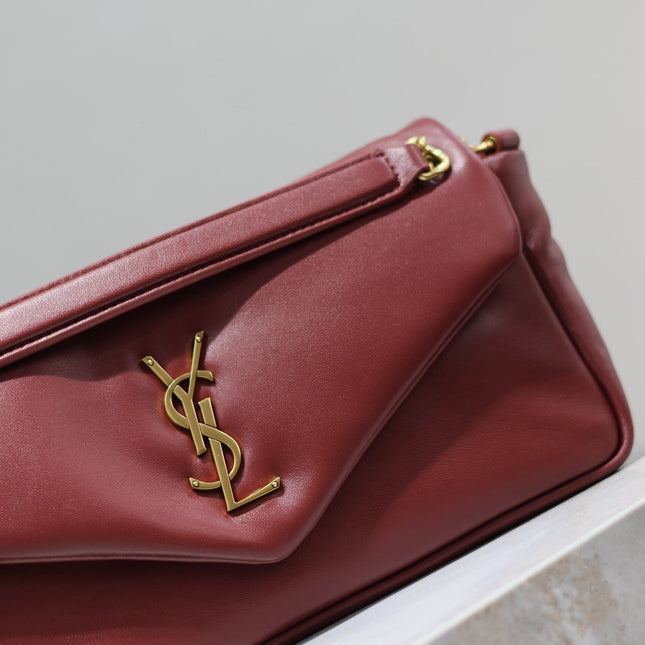 YSL 25S CALYPSO HANDBAG 26 IN BURGUNDY LAMBSKIN GOLD HARDWARE