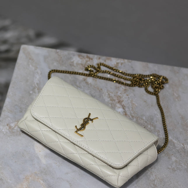 YSL 25S SAINT LAURENT GABY 19 IN BLANC VINTAGE QUILTED CALFSKIN GOLD HARDWARE