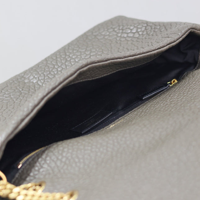 YSL 25S CALYPSO BAG 38 IN ARMY GREEN GRAINED LAMBSKIN GOLD HARDWARE