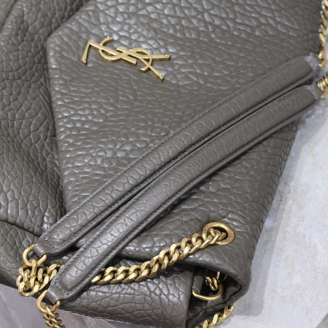 YSL 25S CALYPSO BAG 38 IN ARMY GREEN GRAINED LAMBSKIN GOLD HARDWARE
