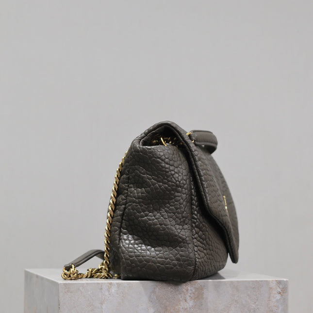 YSL 25S CALYPSO BAG 38 IN ARMY GREEN GRAINED LAMBSKIN GOLD HARDWARE