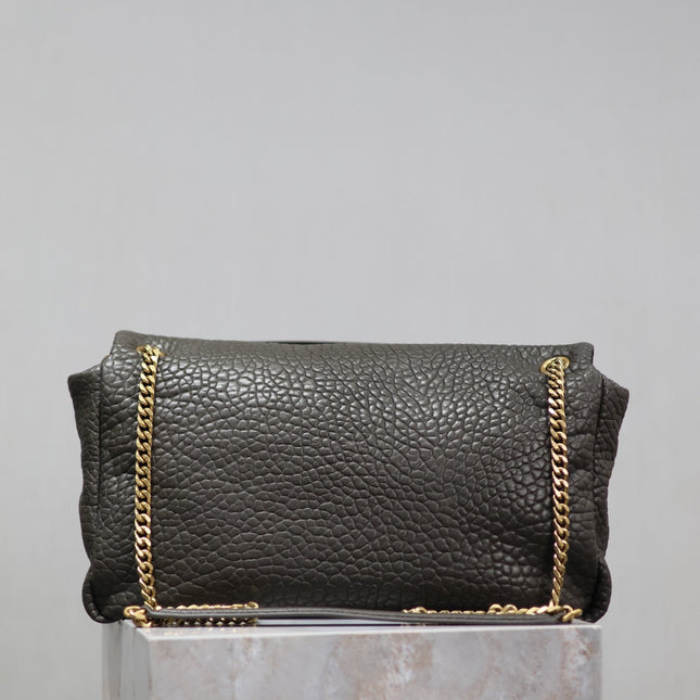 YSL 25S CALYPSO BAG 38 IN ARMY GREEN GRAINED LAMBSKIN GOLD HARDWARE