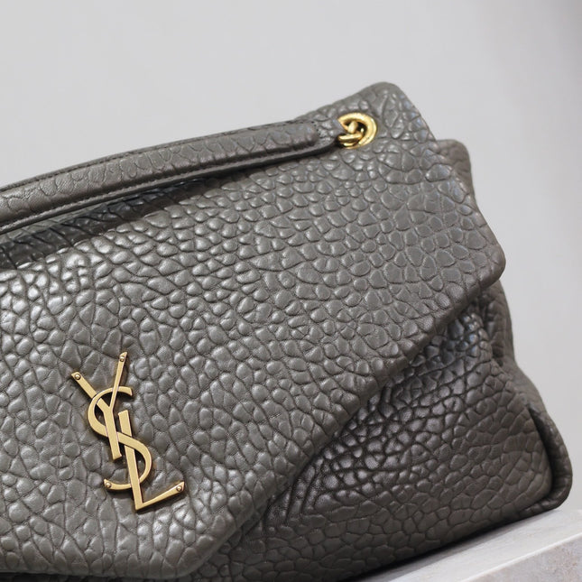 YSL 25S CALYPSO BAG 38 IN ARMY GREEN GRAINED LAMBSKIN GOLD HARDWARE