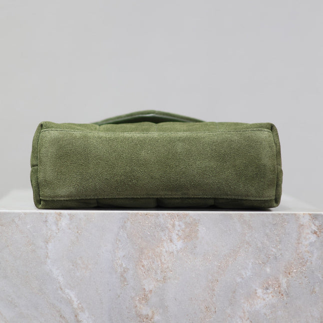 YSL 25S LOULOU PUFFER MINI 23 IN GREEN SUEDE GOLD HARDWARE