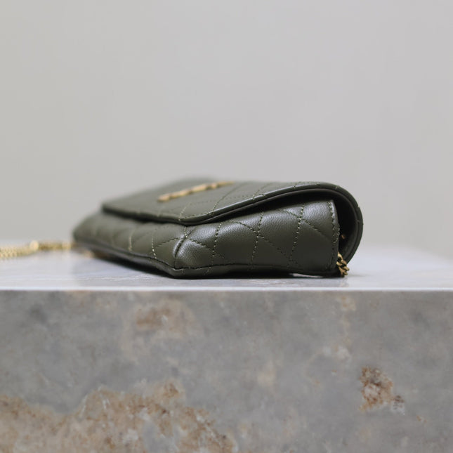 YSL 25S SAINT LAURENT GABY 19 IN DARK OLIVE QUILTED CALFSKIN GOLD HARDWARE