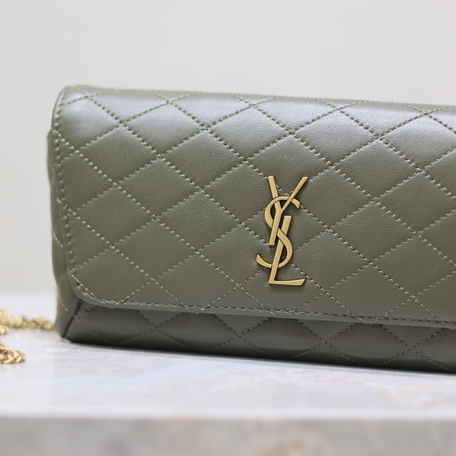 YSL 25S SAINT LAURENT GABY 19 IN DARK OLIVE QUILTED CALFSKIN GOLD HARDWARE