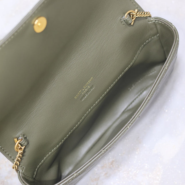 YSL 25S SAINT LAURENT GABY 19 IN DARK OLIVE QUILTED CALFSKIN GOLD HARDWARE