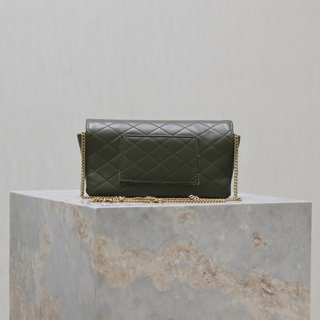YSL 25S SAINT LAURENT GABY 19 IN DARK OLIVE QUILTED CALFSKIN GOLD HARDWARE