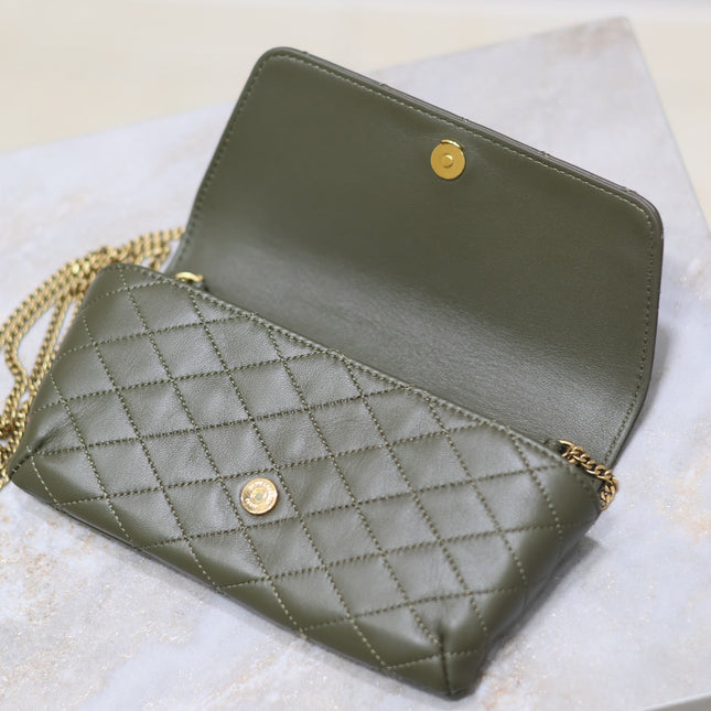 YSL 25S SAINT LAURENT GABY 19 IN DARK OLIVE QUILTED CALFSKIN GOLD HARDWARE