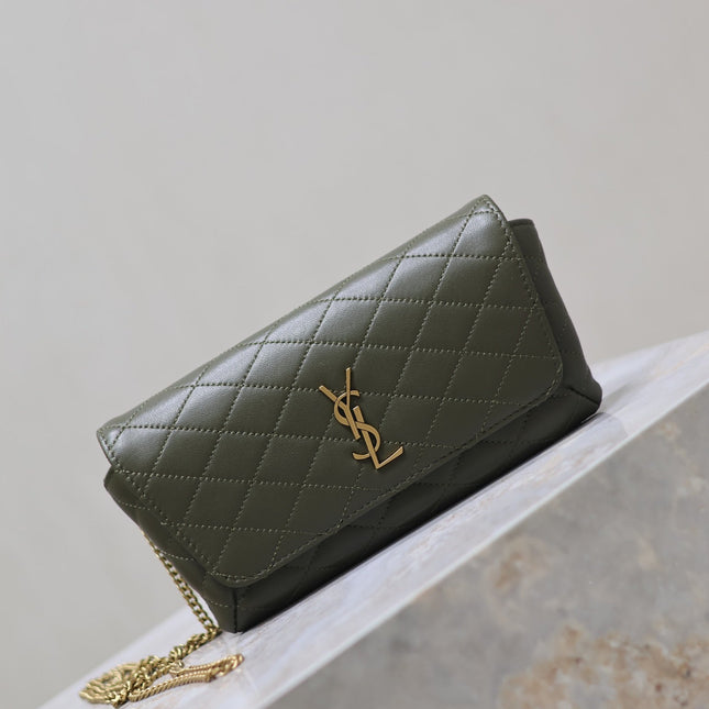 YSL 25S SAINT LAURENT GABY 19 IN DARK OLIVE QUILTED CALFSKIN GOLD HARDWARE