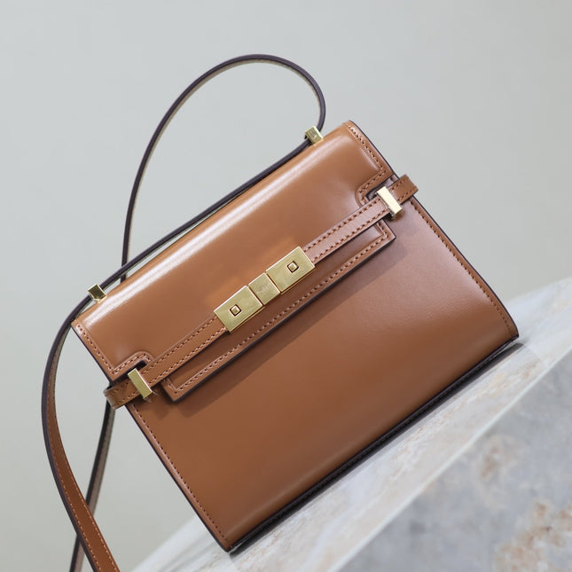 YSL 25S MINI MANHATTAN 19 IN BROWN CALFSKIN GOLD HARDWARE