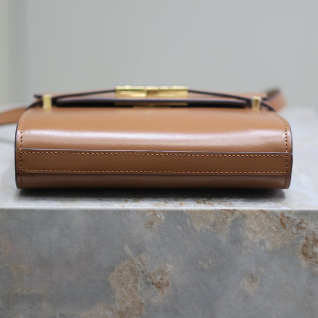 YSL 25S MINI MANHATTAN 19 IN BROWN CALFSKIN GOLD HARDWARE