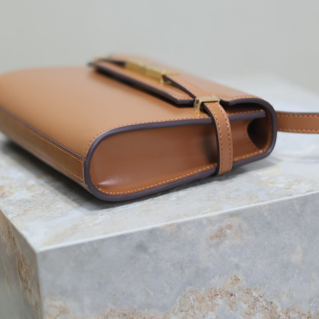 YSL 25S MINI MANHATTAN 19 IN BROWN CALFSKIN GOLD HARDWARE