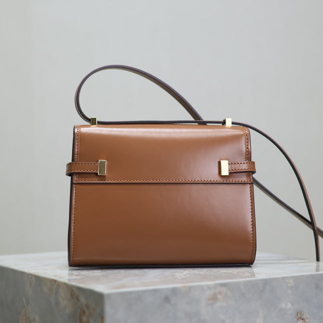 YSL 25S MINI MANHATTAN 19 IN BROWN CALFSKIN GOLD HARDWARE