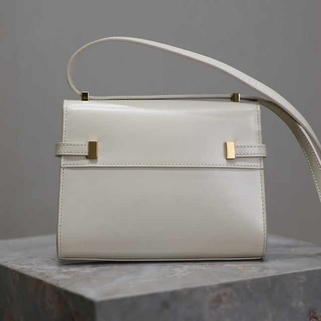 YSL 25S MINI MANHATTAN 19 IN BLANC VINTAGE CALFSKIN GOLD HARDWARE