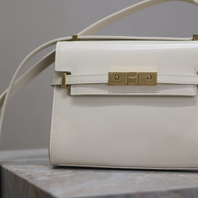 YSL 25S MINI MANHATTAN 19 IN BLANC VINTAGE CALFSKIN GOLD HARDWARE