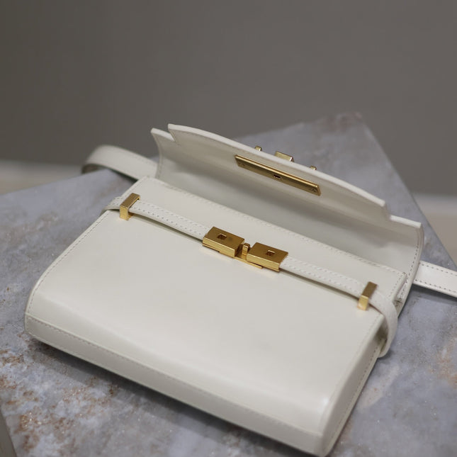 YSL 25S MINI MANHATTAN 19 IN BLANC VINTAGE CALFSKIN GOLD HARDWARE