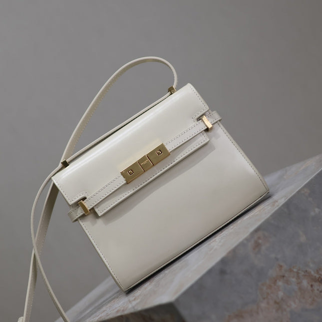YSL 25S MINI MANHATTAN 19 IN BLANC VINTAGE CALFSKIN GOLD HARDWARE
