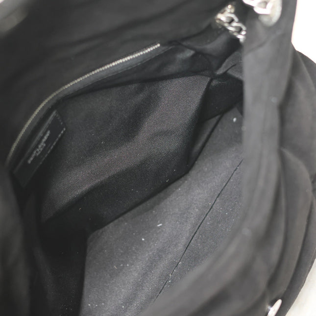 YSL 25S LOULOU PUFFER GM 35 IN BLACK SUEDE SILVER HARDWARE