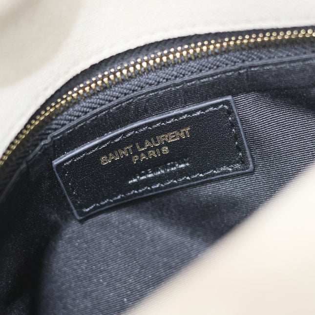 YSL 25S LOULOU PUFFER MM 29 IN SMOKEY TAUPE SUEDE GOLD HARDWARE