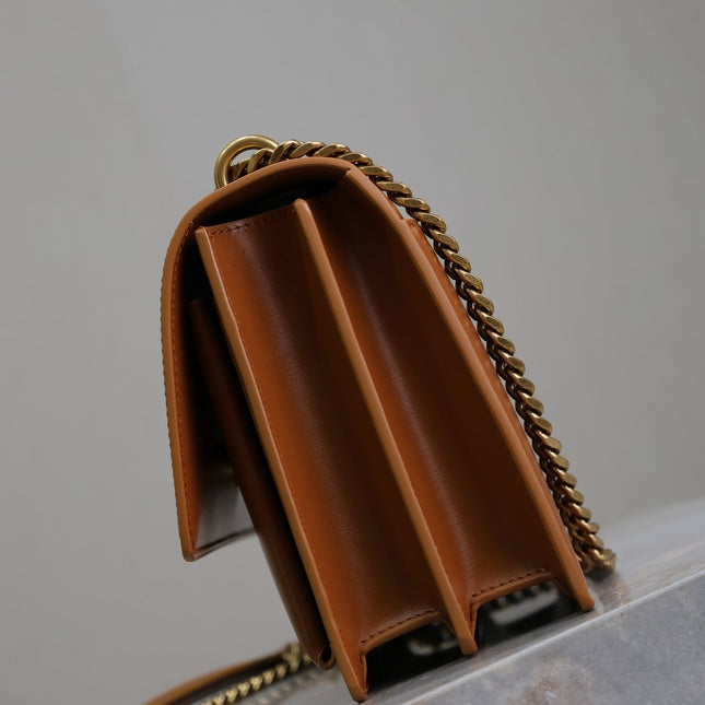 YSL 25S SUNSET BAG 22 IN DARK CARAMEL CALFSKIN GOLD HARDWARE