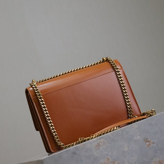 YSL 25S SUNSET BAG 22 IN DARK CARAMEL CALFSKIN GOLD HARDWARE