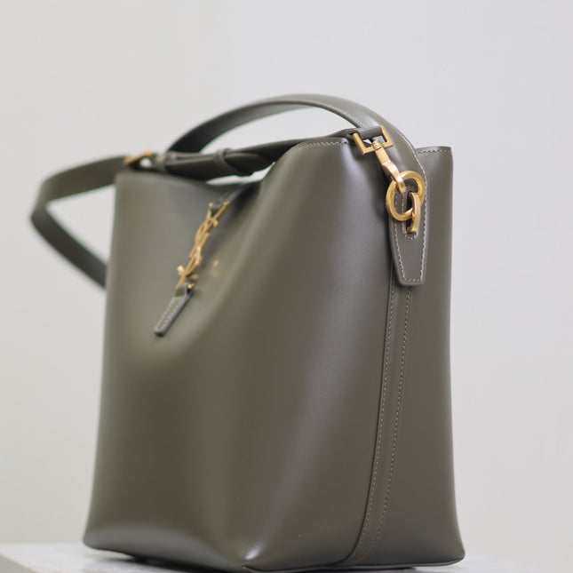 YSL 25S LE 5 À 7 BUCKET 26 IN DARK OLIVE CALFSKIN GOLD HARDWARE