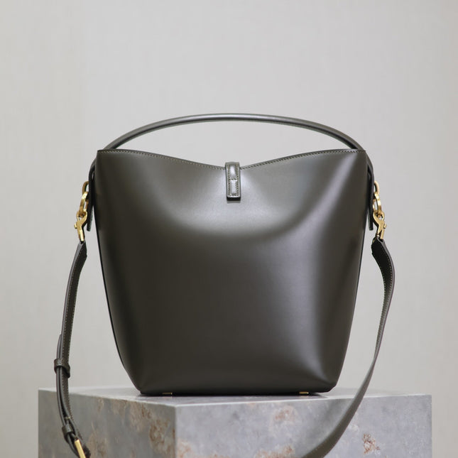 YSL 25S LE 5 À 7 BUCKET 26 IN DARK OLIVE CALFSKIN GOLD HARDWARE