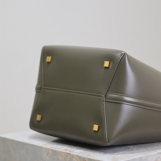YSL 25S LE 5 À 7 BUCKET 26 IN DARK OLIVE CALFSKIN GOLD HARDWARE
