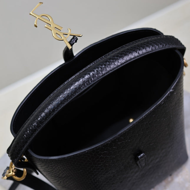 YSL 25S LE 37 20 IN BLACK SNAKE EMBOSSED CALFSKIN GOLD HARDWARE