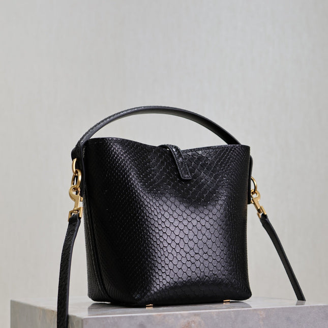 YSL 25S LE 37 20 IN BLACK SNAKE EMBOSSED CALFSKIN GOLD HARDWARE