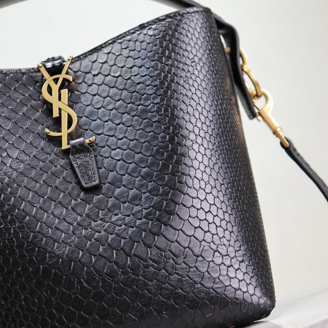YSL 25S LE 37 20 IN BLACK SNAKE EMBOSSED CALFSKIN GOLD HARDWARE