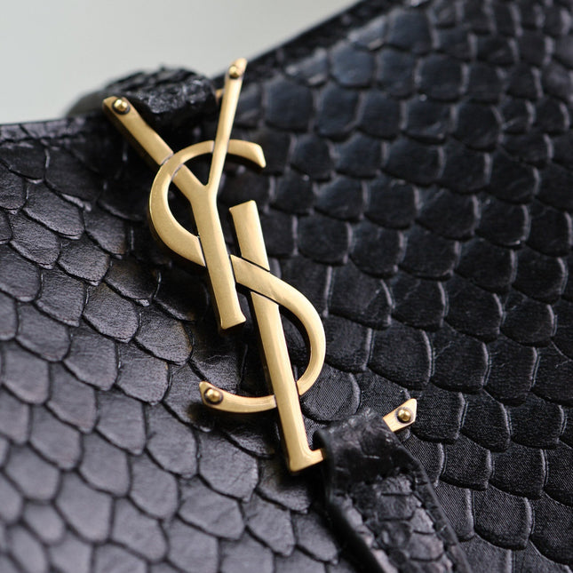 YSL 25S LE 37 20 IN BLACK SNAKE EMBOSSED CALFSKIN GOLD HARDWARE