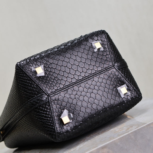 YSL 25S LE 37 20 IN BLACK SNAKE EMBOSSED CALFSKIN GOLD HARDWARE
