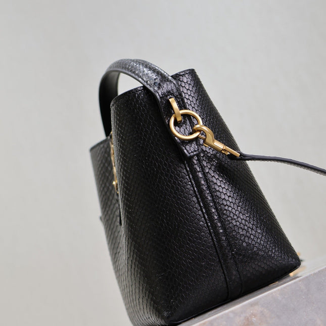 YSL 25S LE 37 20 IN BLACK SNAKE EMBOSSED CALFSKIN GOLD HARDWARE
