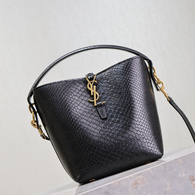 YSL 25S LE 37 20 IN BLACK SNAKE EMBOSSED CALFSKIN GOLD HARDWARE