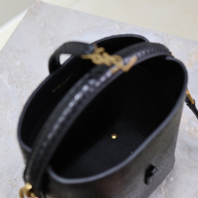 YSL 25S LE 37 BUCKET 15 IN BLACK SNAKE EMBOSSED CALFSKIN GOLD HARDWARE