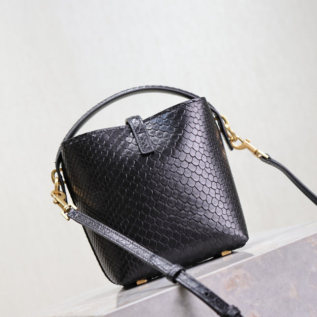 YSL 25S LE 37 BUCKET 15 IN BLACK SNAKE EMBOSSED CALFSKIN GOLD HARDWARE